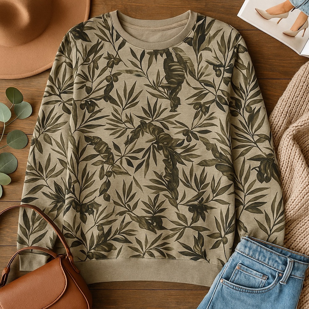Old Navy Olive Green Tropical Print Pullover Sweater Size Large